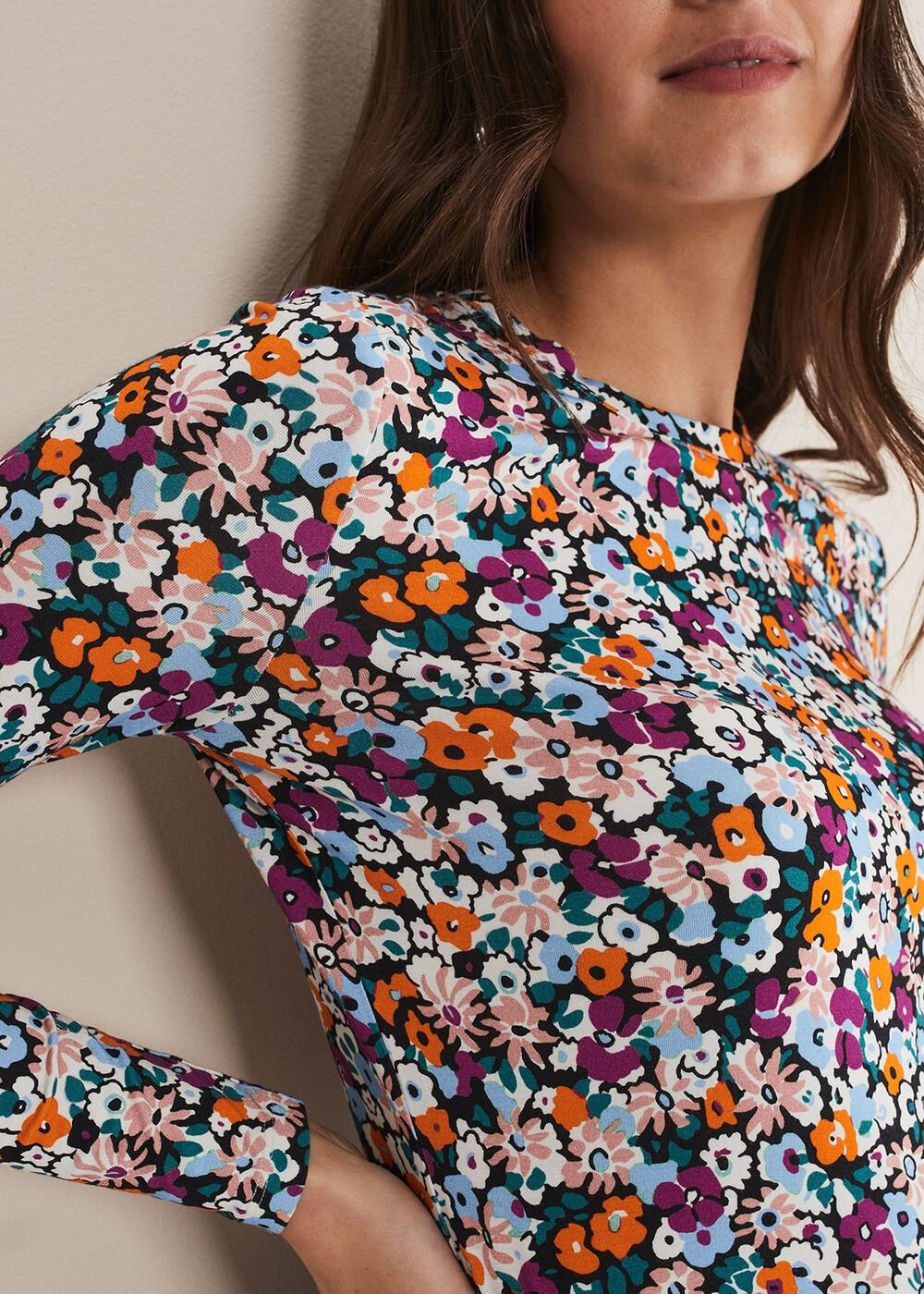 Serena Jersey Ditsy Top Multi-Coloured
