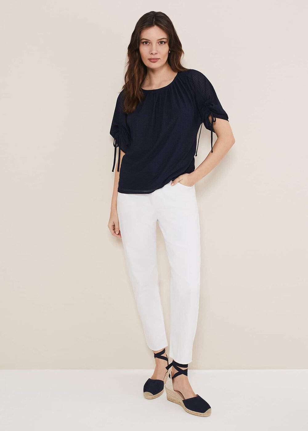 Meda Textured Jersey Top Navy