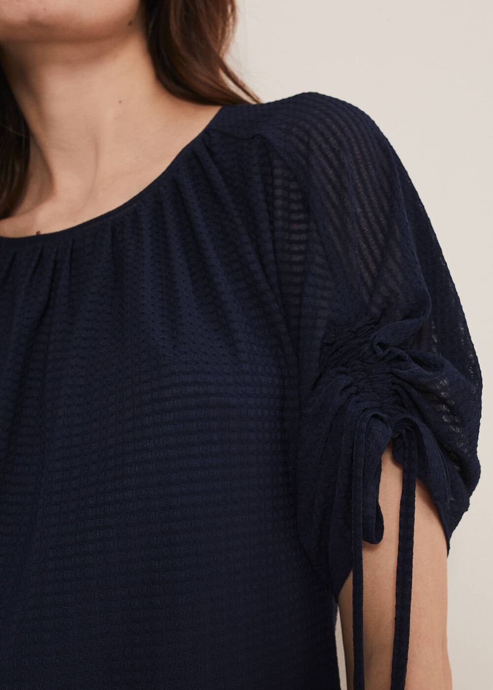 Meda Textured Jersey Top Navy