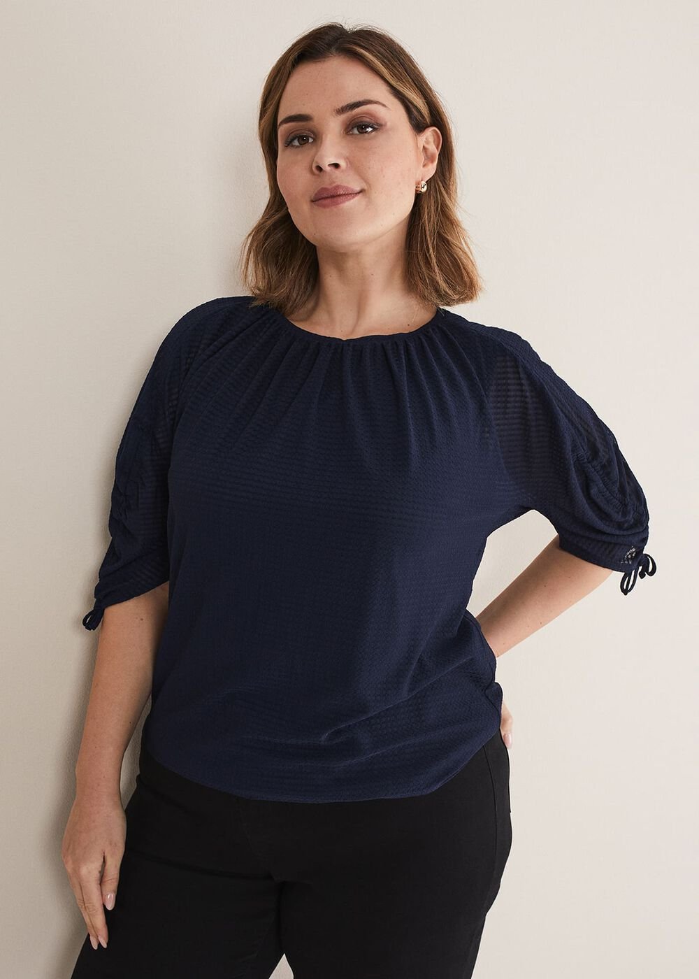 Meda Textured Jersey Top Navy