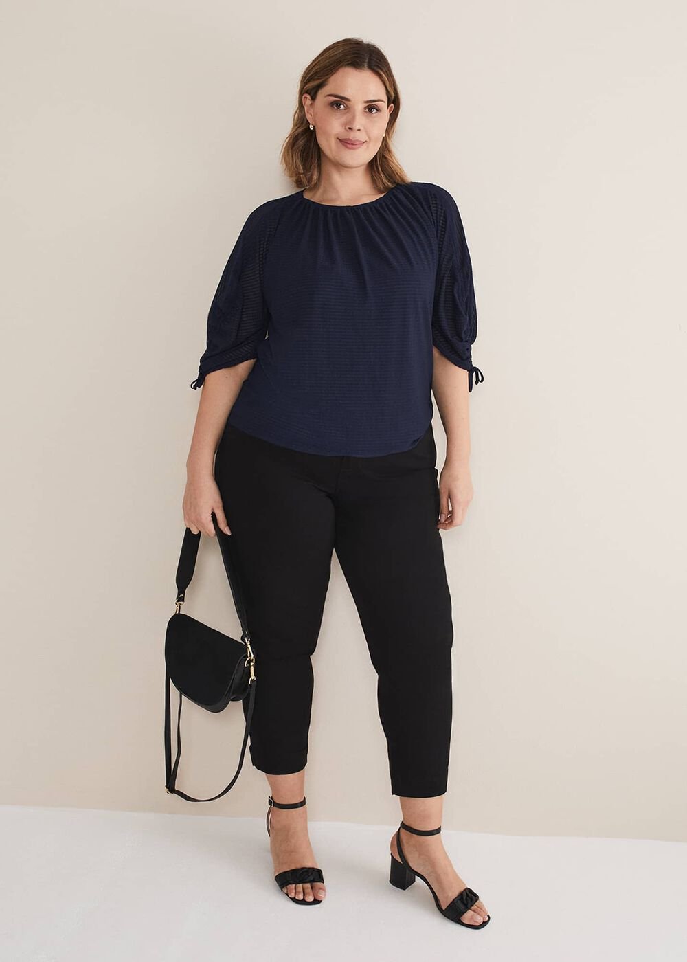 Meda Textured Jersey Top Navy