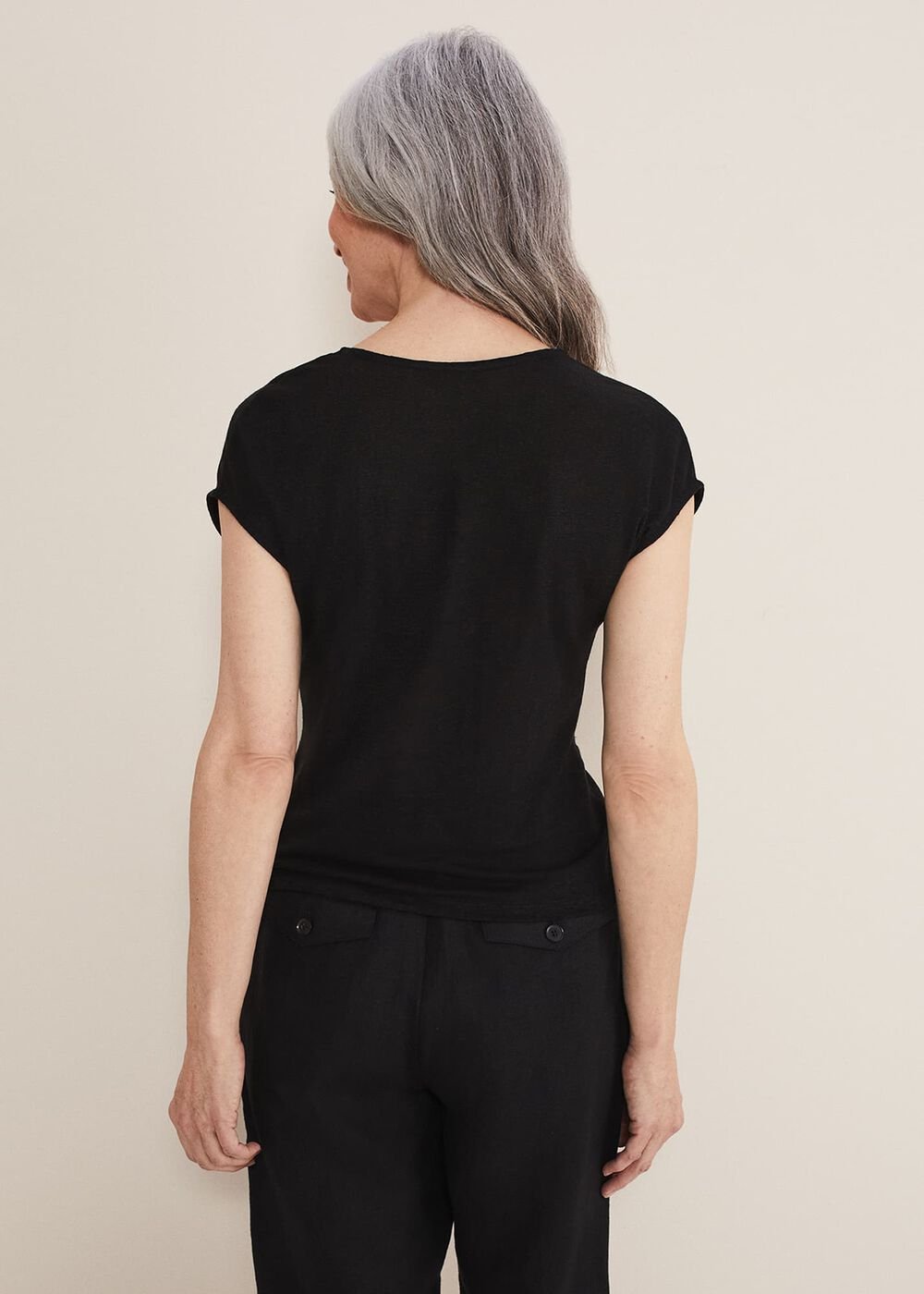 Reyna Linen Tie Front Top Black