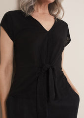 Reyna Linen Tie Front Top Black