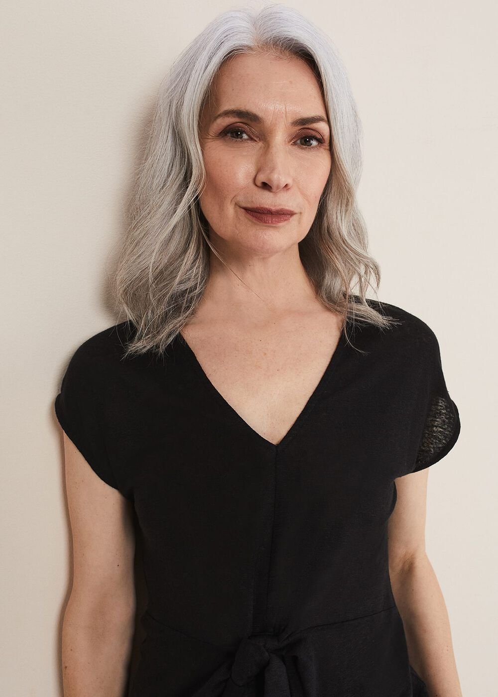 Reyna Linen Tie Front Top Black