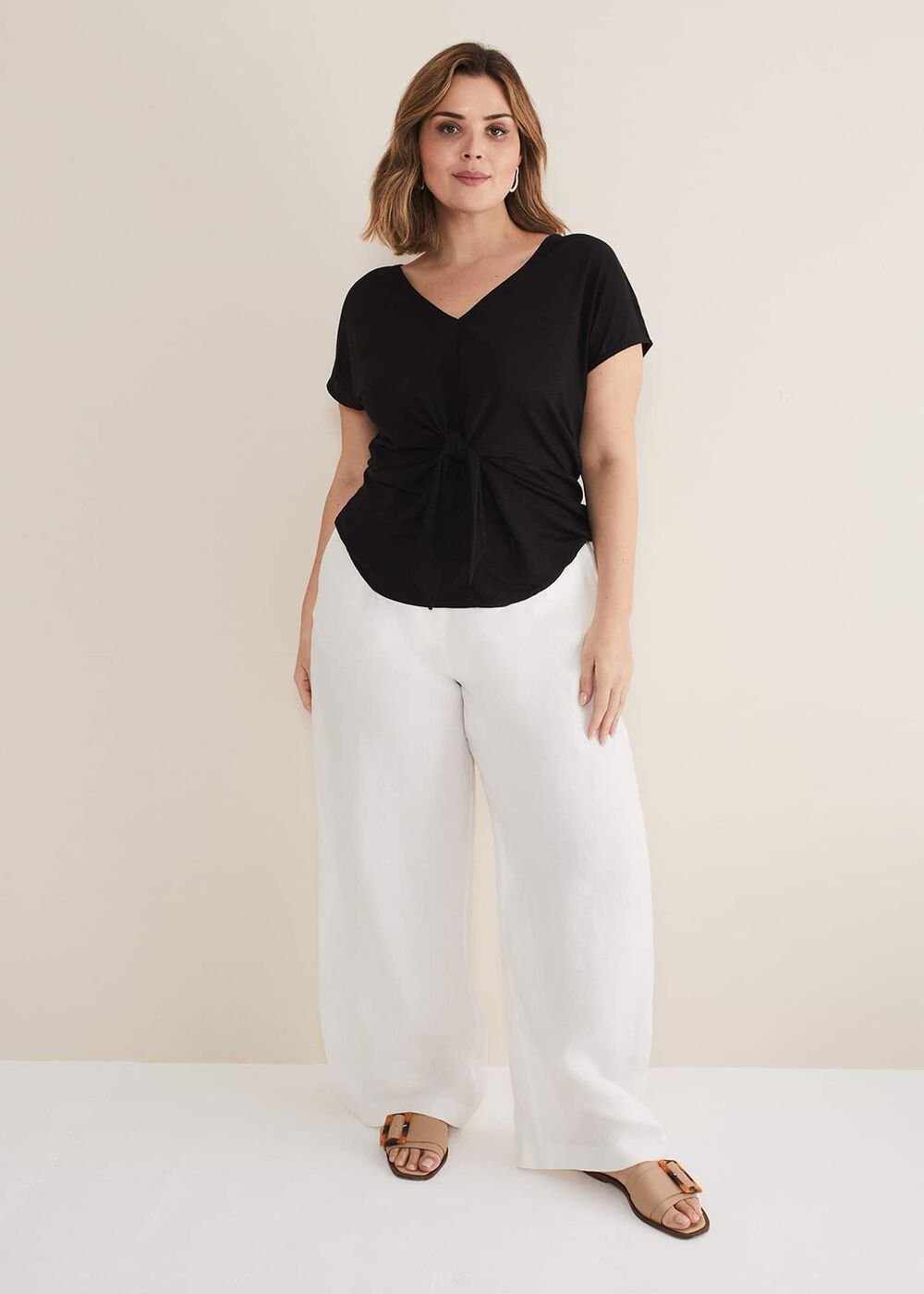Reyna Linen Tie Front Top Black