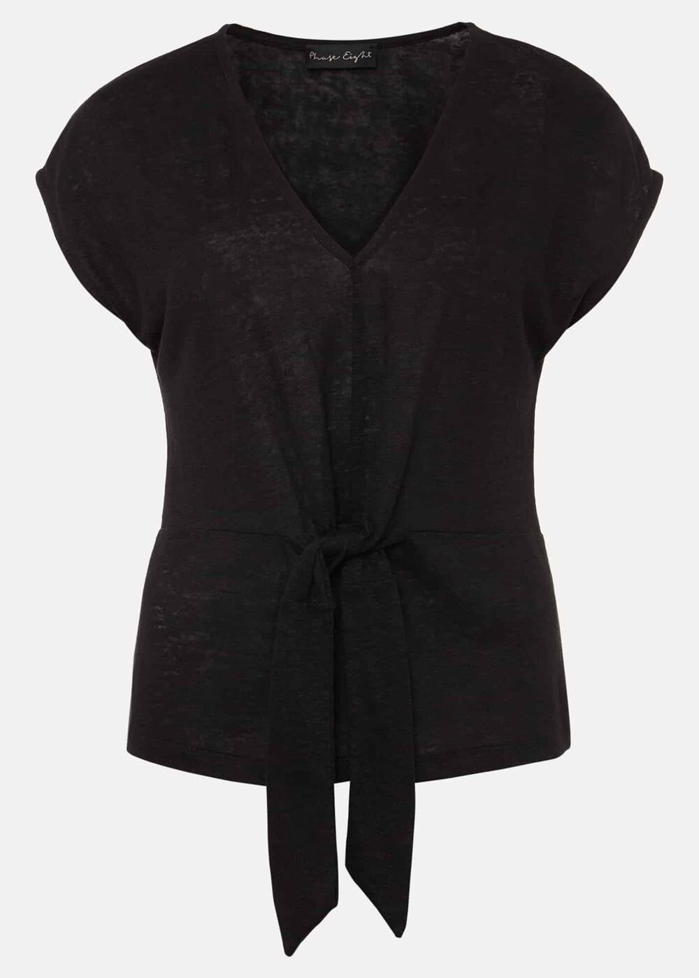 Reyna Linen Tie Front Top Black