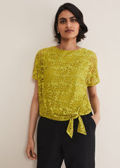 Kirstin Leaf Print Burnout Top Olive
