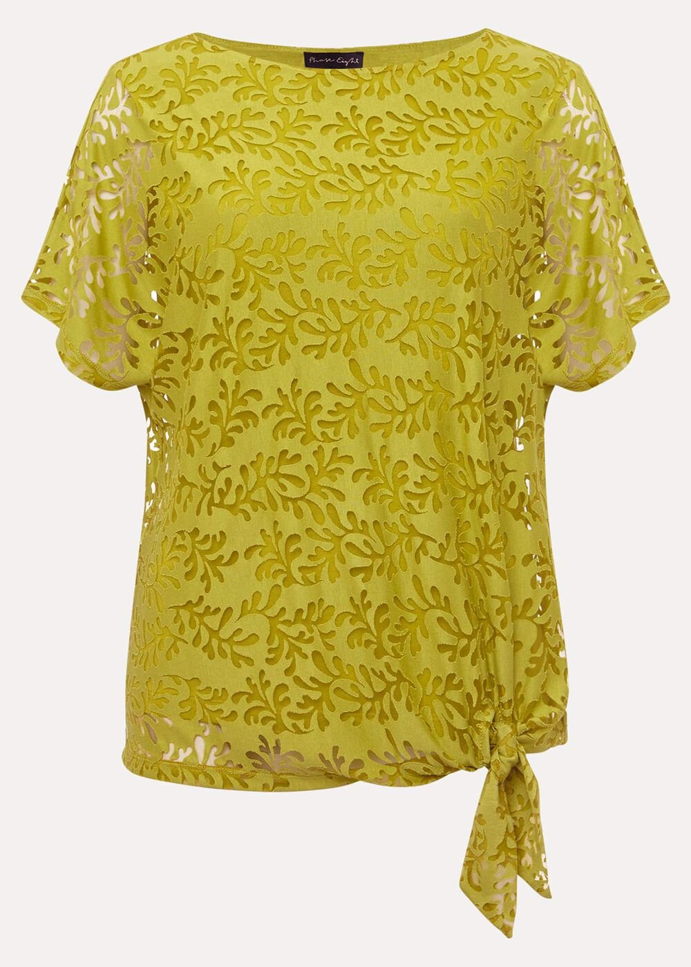 Kirstin Leaf Print Burnout Top Olive
