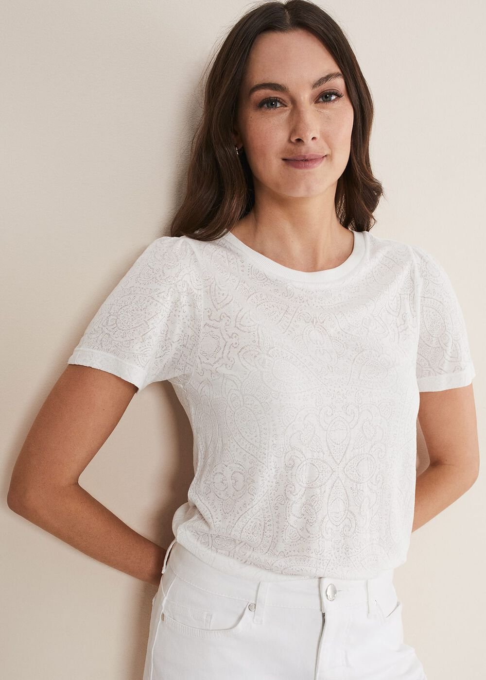 Kinsley Pointelle Jersey Tee White