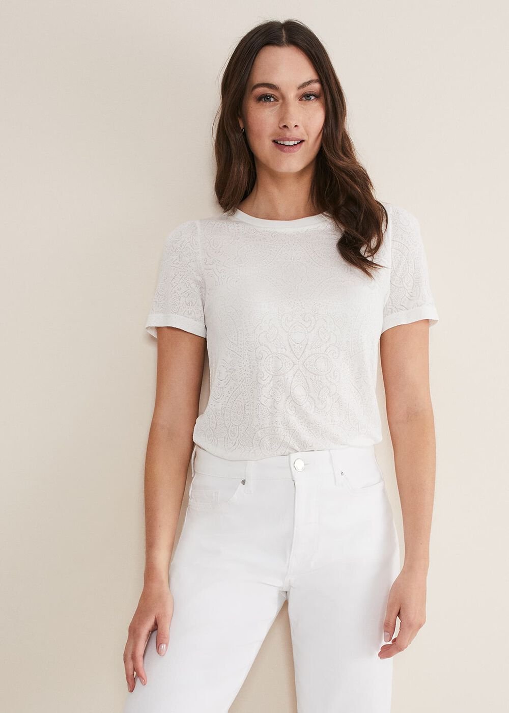 Kinsley Pointelle Jersey Tee White