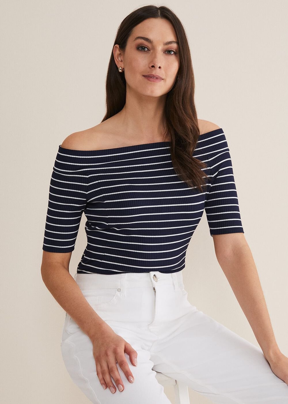 Taylah Striped Bandeau Top Navy/Ivory
