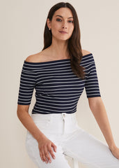Taylah Striped Bandeau Top Navy/Ivory