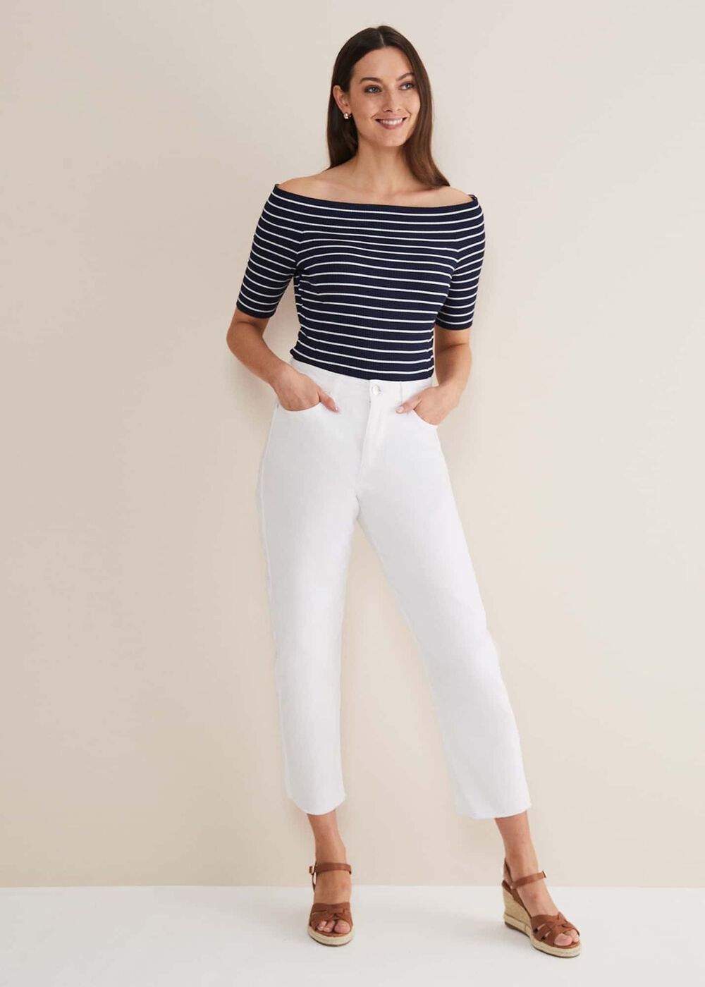 Taylah Striped Bandeau Top Navy/Ivory