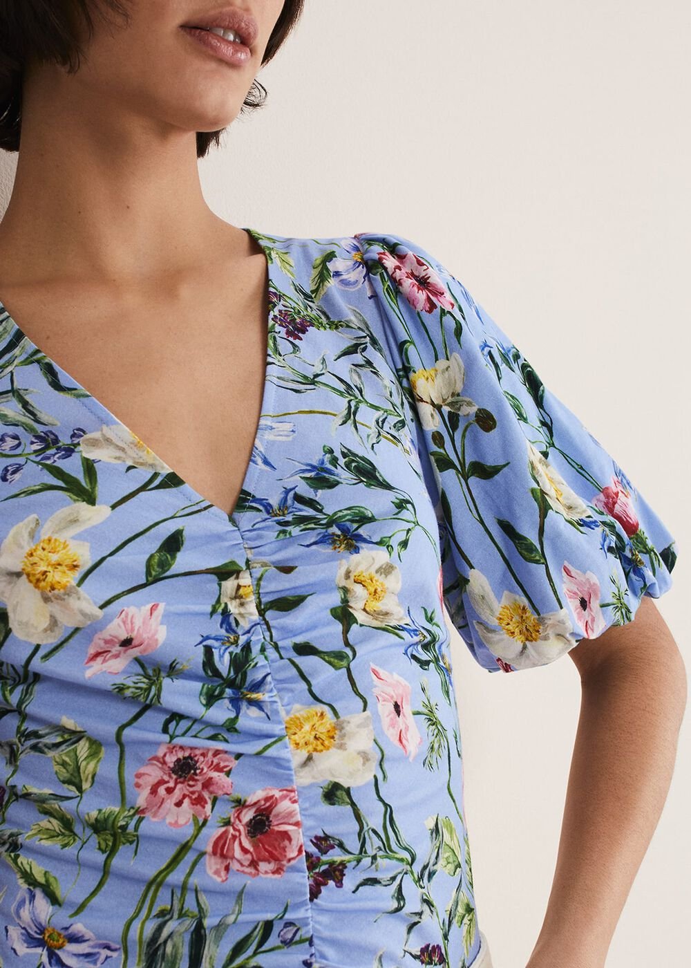 Donda Floral Ruched Top Blue/Multi