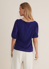 Jaeda Leaf Print Burnout Top Purple