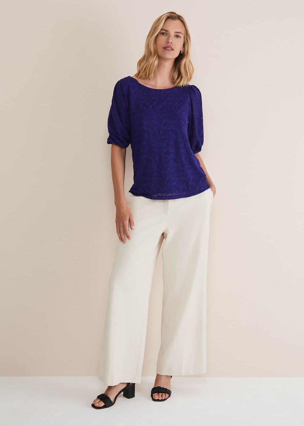 Jaeda Leaf Print Burnout Top Purple