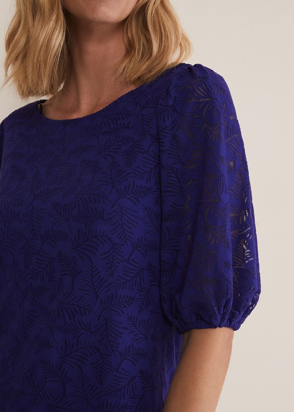Jaeda Leaf Print Burnout Top Purple