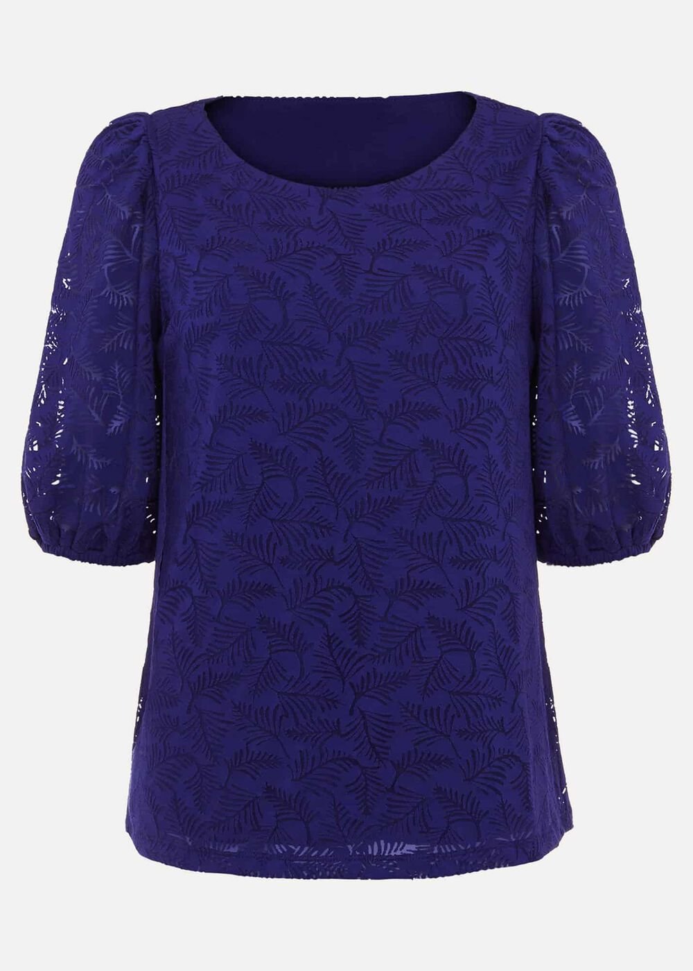 Jaeda Leaf Print Burnout Top Purple