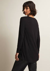 Black Tunic Top with V-Neck Zip Detail & Long Sleeves Black
