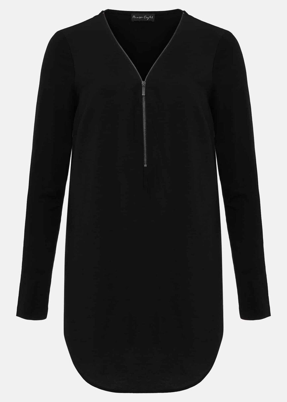 Black Tunic Top with V-Neck Zip Detail & Long Sleeves Black