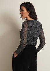 Sera Shimmer Cowl Neck Top Teal