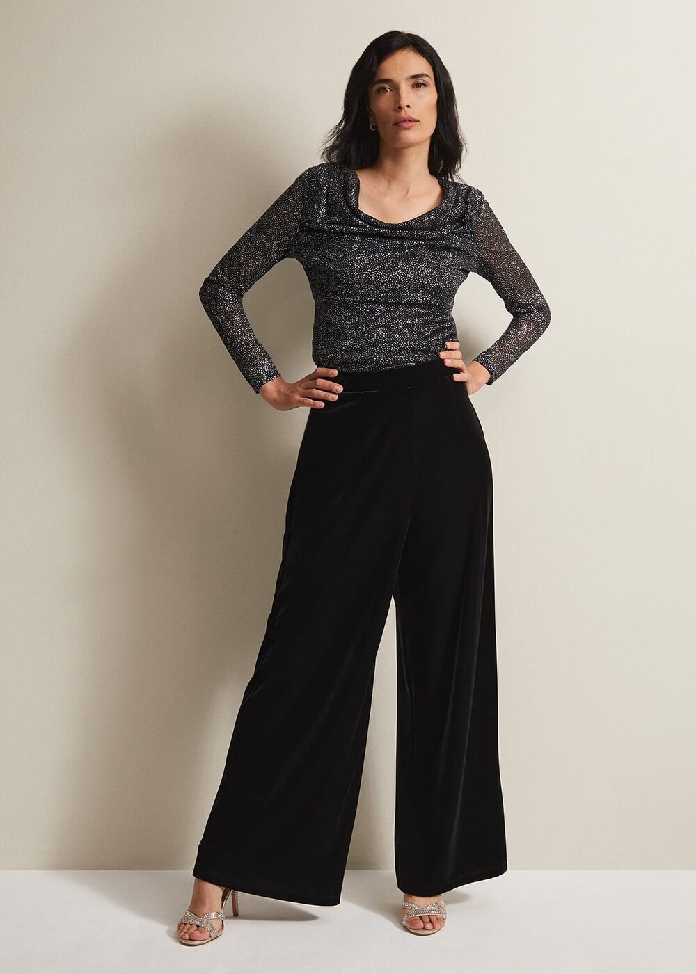 Sera Shimmer Cowl Neck Top Teal