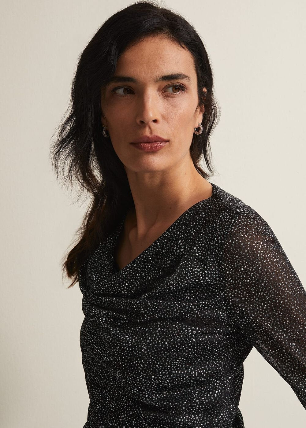 Sera Shimmer Cowl Neck Top Teal