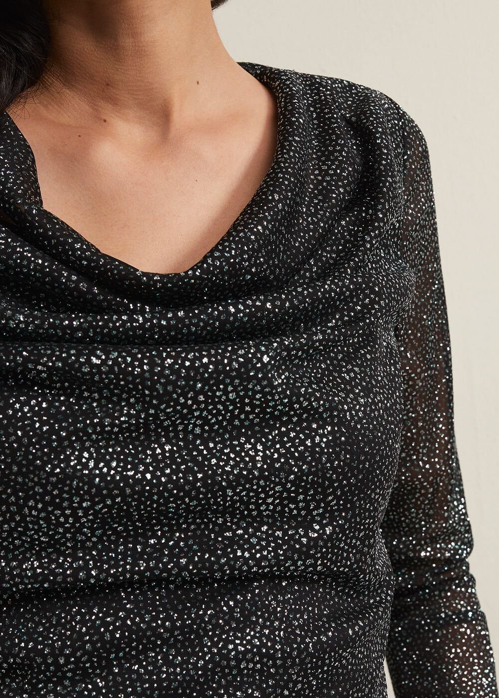 Sera Shimmer Cowl Neck Top Teal