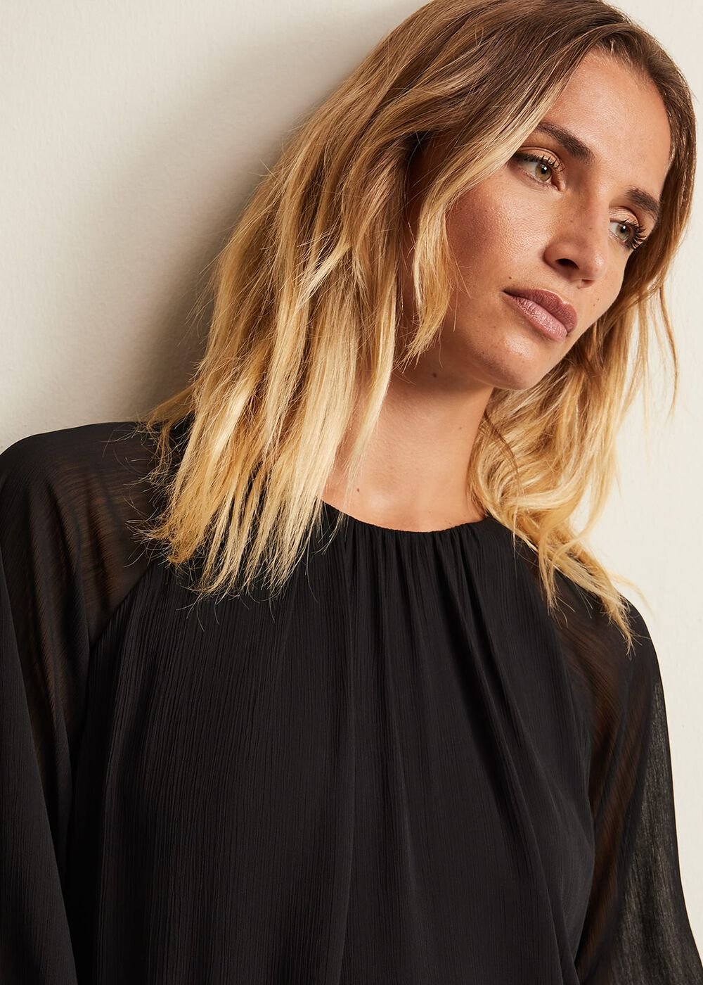 Aria Chiffon Double Layer Top Black