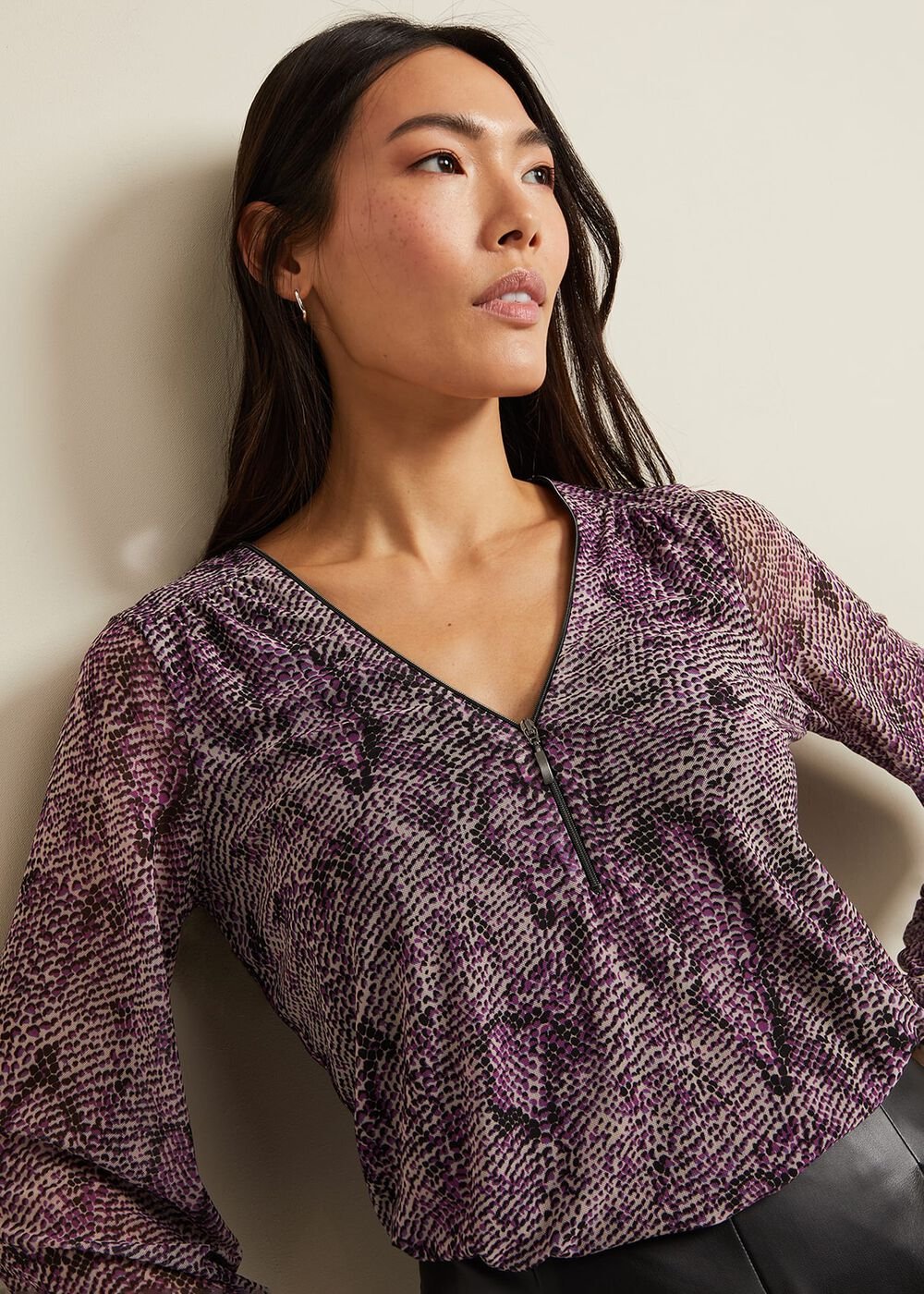 Elyza Snake Mesh Print Top Multi-Coloured