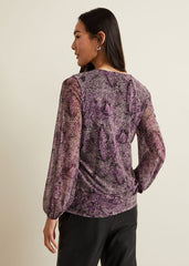 Elyza Snake Mesh Print Top Multi-Coloured