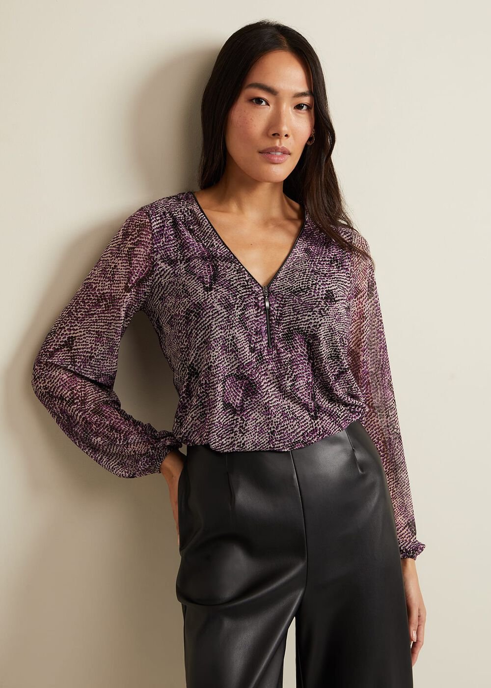 Elyza Snake Mesh Print Top Multi-Coloured