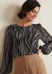 Patricia Pearl Print Woven Mix Top Black