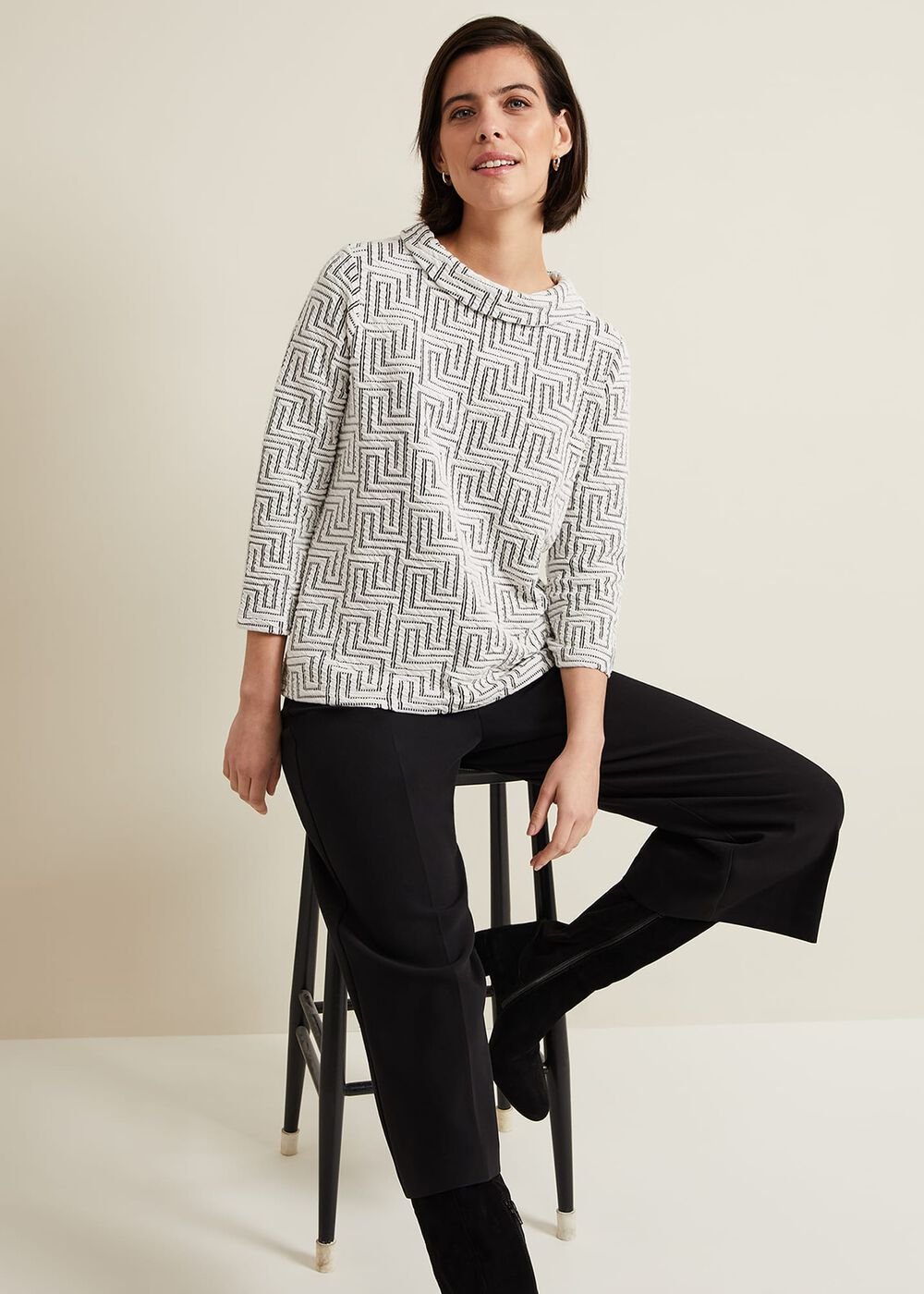 Rena Textured Top Ivory/Black