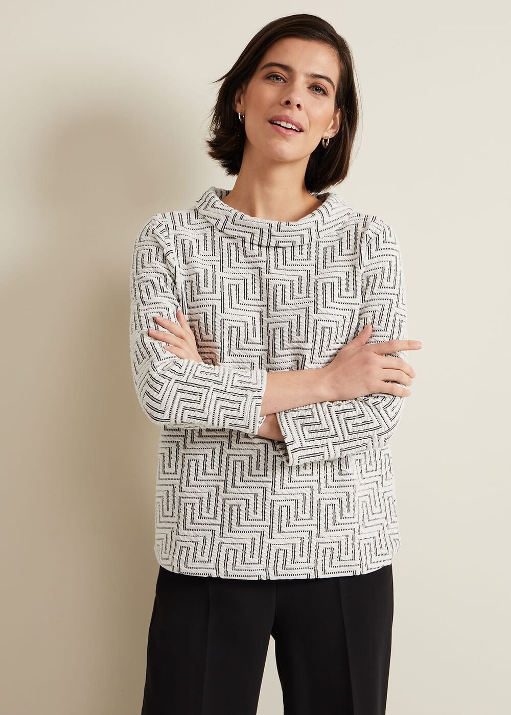 Rena Textured Top Ivory/Black