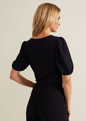 Adley Texture Bubble Sleeve Top Navy