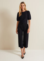 Adley Texture Bubble Sleeve Top Navy