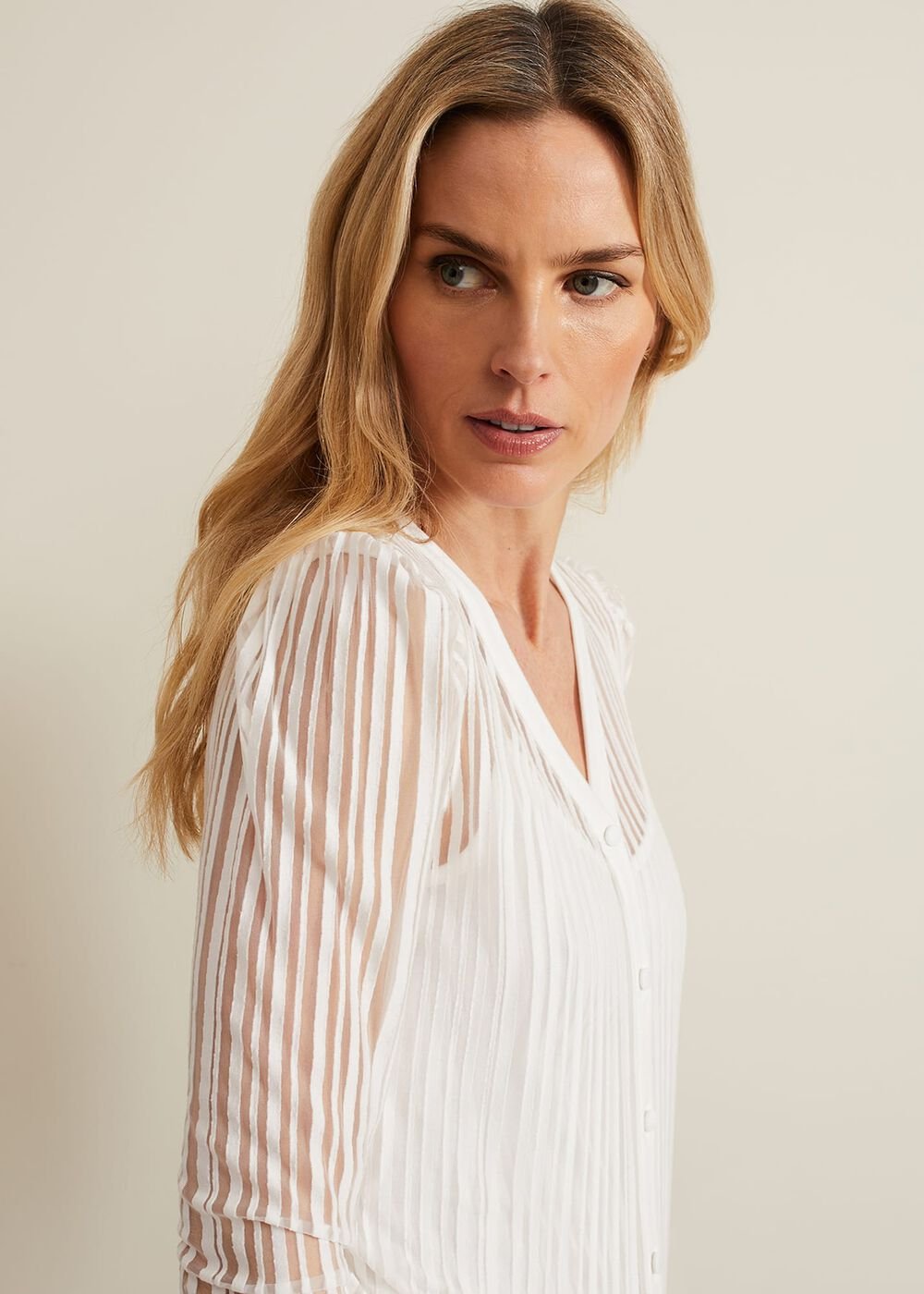Loraine Linear Burnout Top Ivory