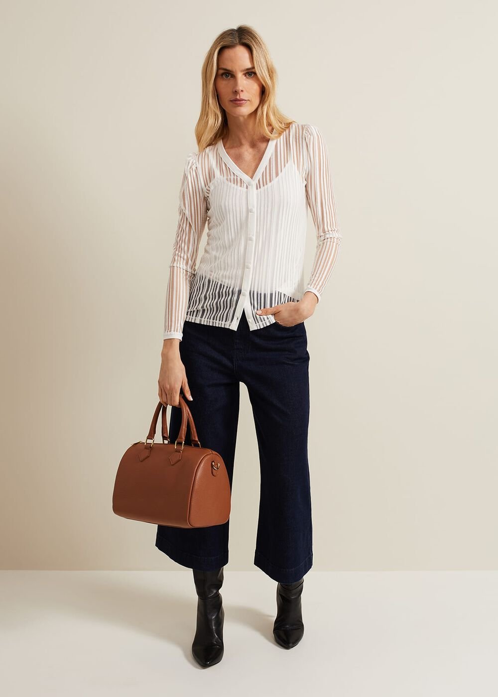 Loraine Linear Burnout Top Ivory