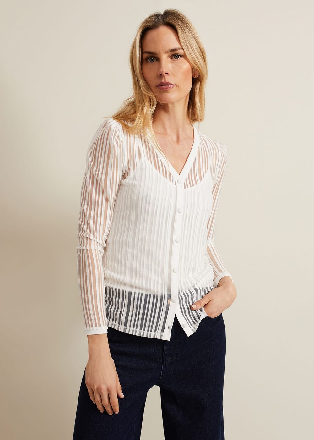 Loraine Linear Burnout Top Ivory
