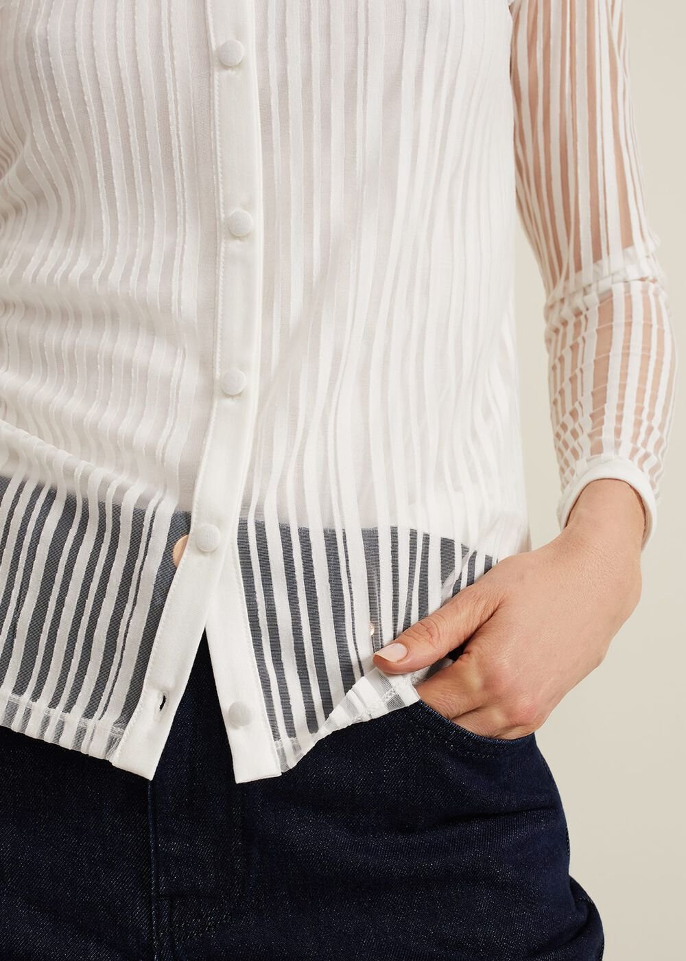 Loraine Linear Burnout Top Ivory