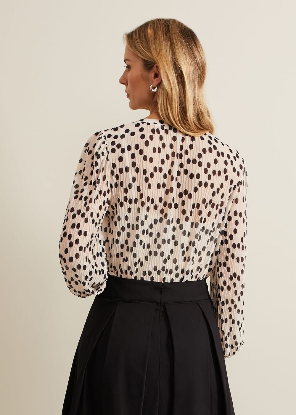 Sophia Spot Textured Mesh Top Ivory