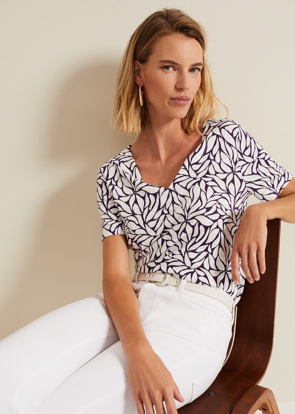 Alice Leaf Print Top Purple