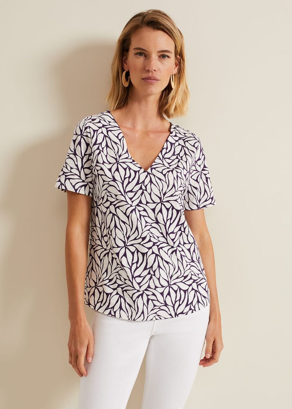 Alice Leaf Print Top Purple