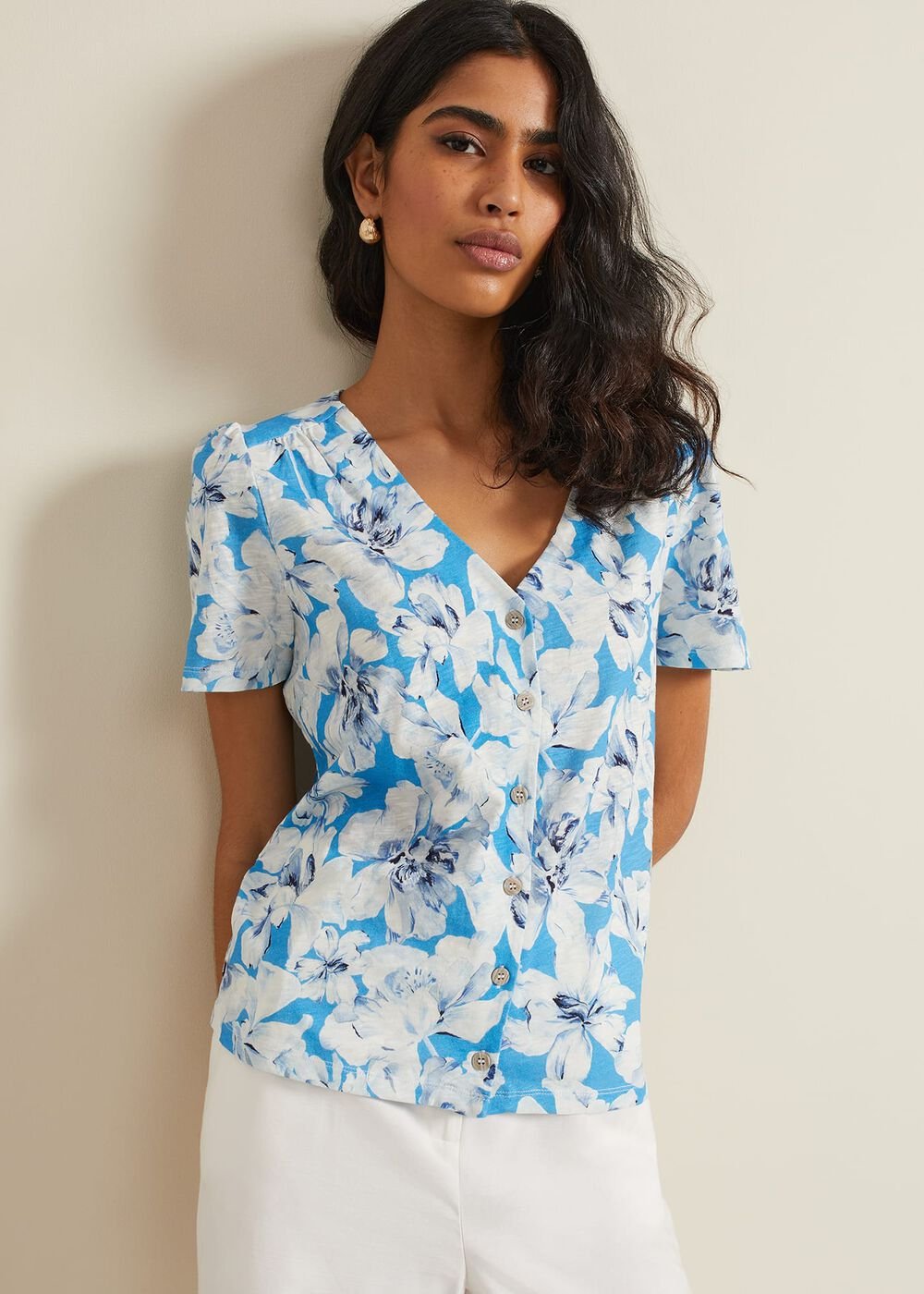 Lorenna Floral Print Top Blue