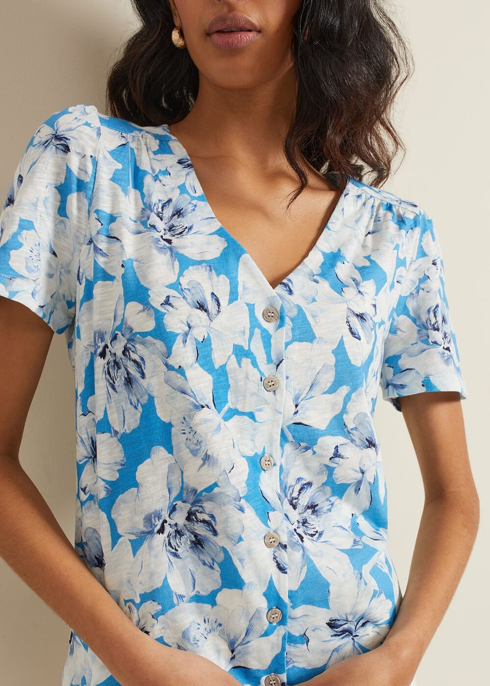 Lorenna Floral Print Top Blue