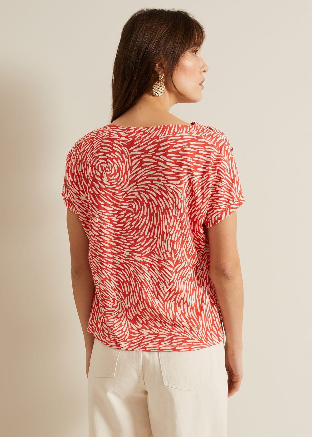 Suzie Button Detail Printed Top Red