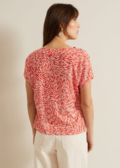 Suzie Button Detail Printed Top Red