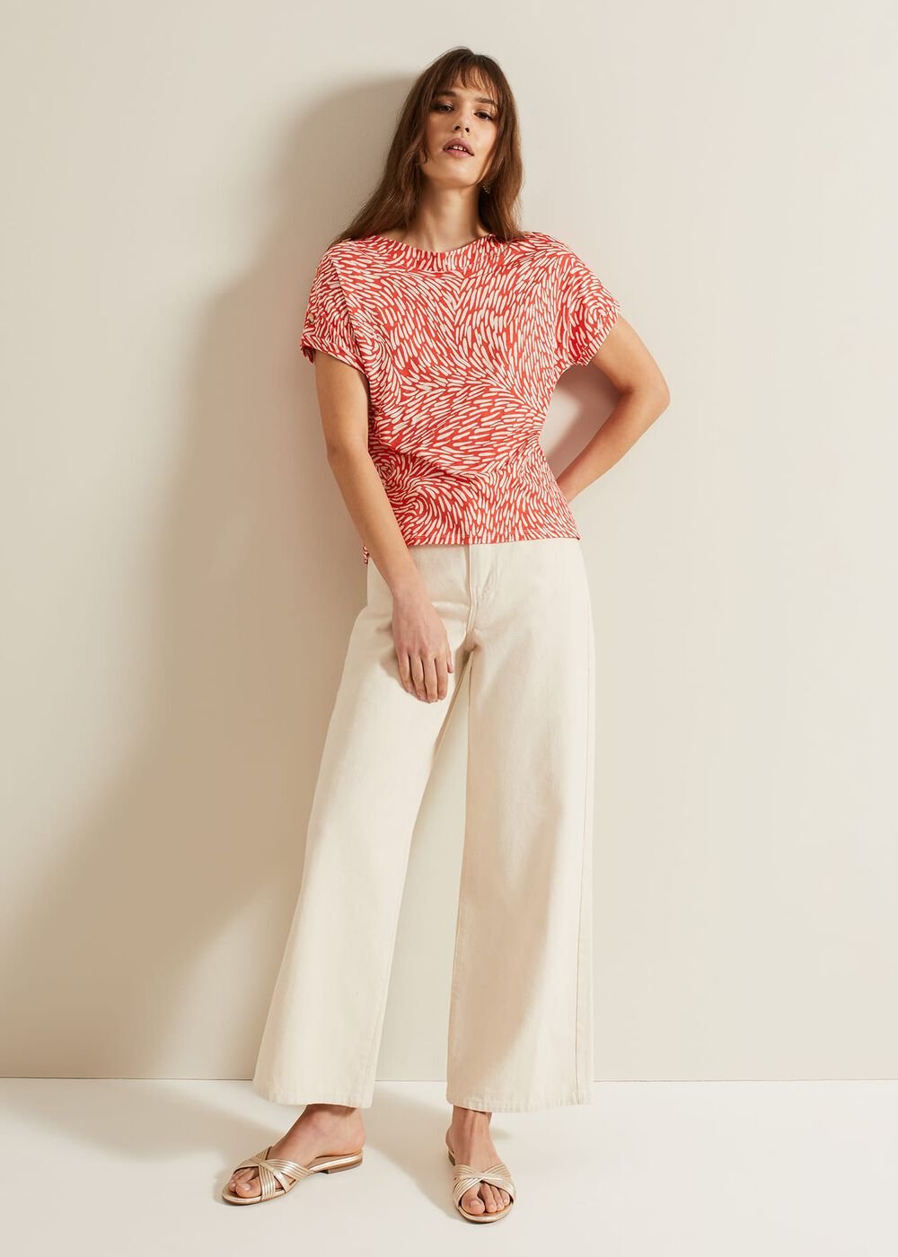 Suzie Button Detail Printed Top Red