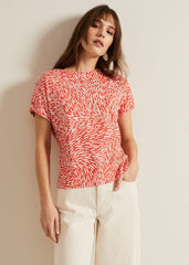 Suzie Button Detail Printed Top Red